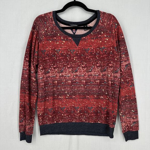 Maison Scotch Soda Top Medium Womens Red Gold Artsy Abstract Sweatshirt - Picture 1 of 9